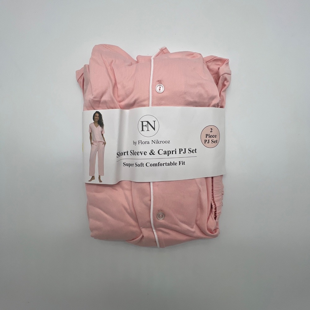 Flora Nikrooz Pink Short Sleeve & Capri Pajama Set 2 Piece 1620414 S